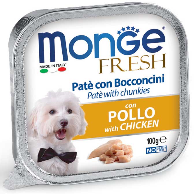 Monge Fresh Paté con Bocconcini al Pollo 100 g – Alimento Completo per Cani