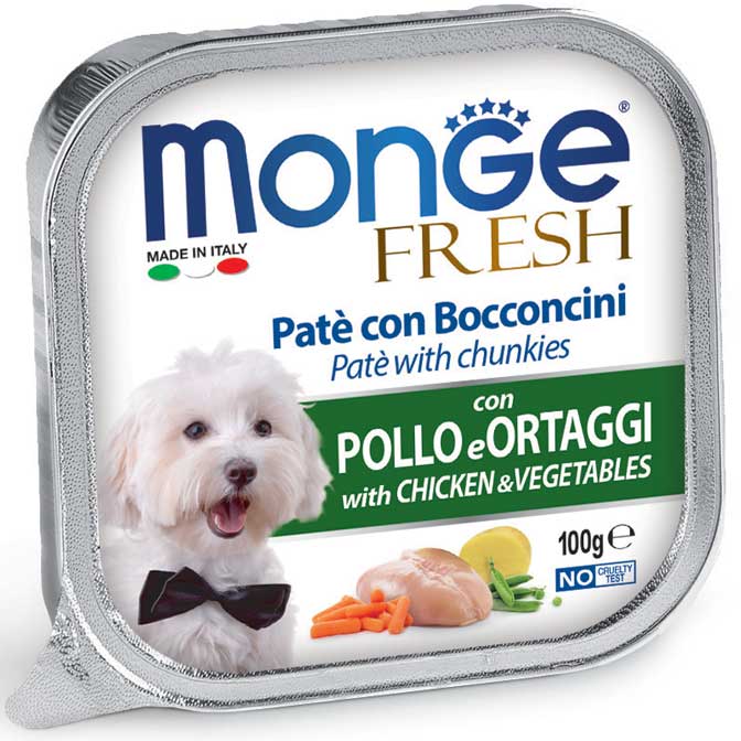 Monge Fresh Paté con Bocconcini al Pollo e Verdure 100 g – Alimento Completo per Cani