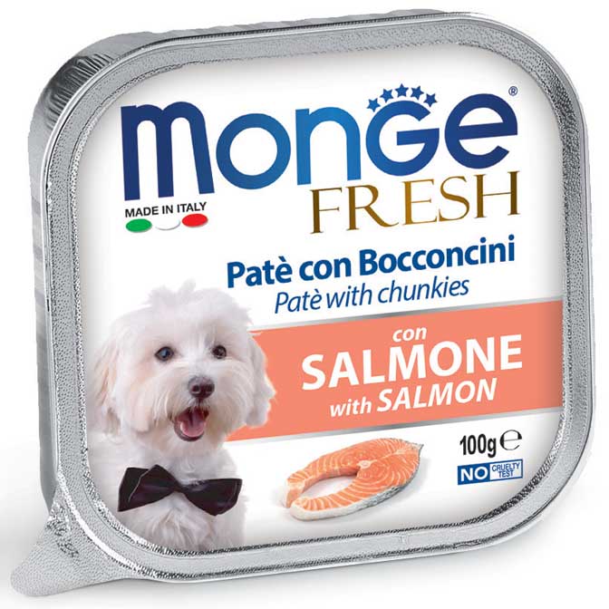 Monge Fresh Paté con Bocconcini al Salmone 100 g – Alimento Completo per Cani