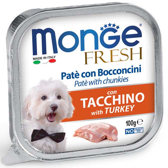 Monge Fresh Paté con Bocconcini al Tacchino 100 g – Alimento Completo per Cani