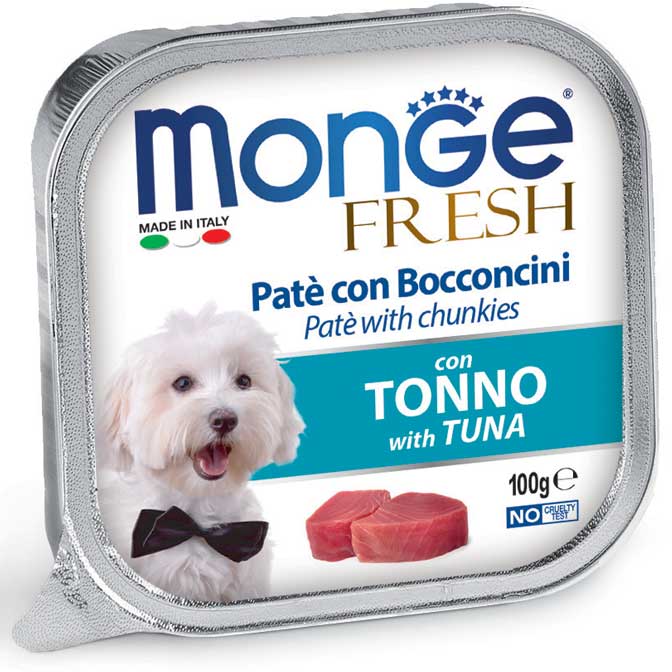 Monge Fresh Paté con Bocconcini al Tonno 100 g – Alimento Completo per Cani