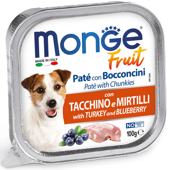 Monge Superpremium Fruit Paté e Bocconcini con Tacchino e Mirtilli – 100 g